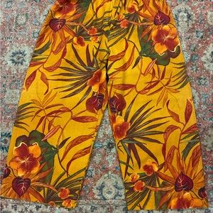 Chico's Mustard Yellow Tropical Floral Cropped Pants